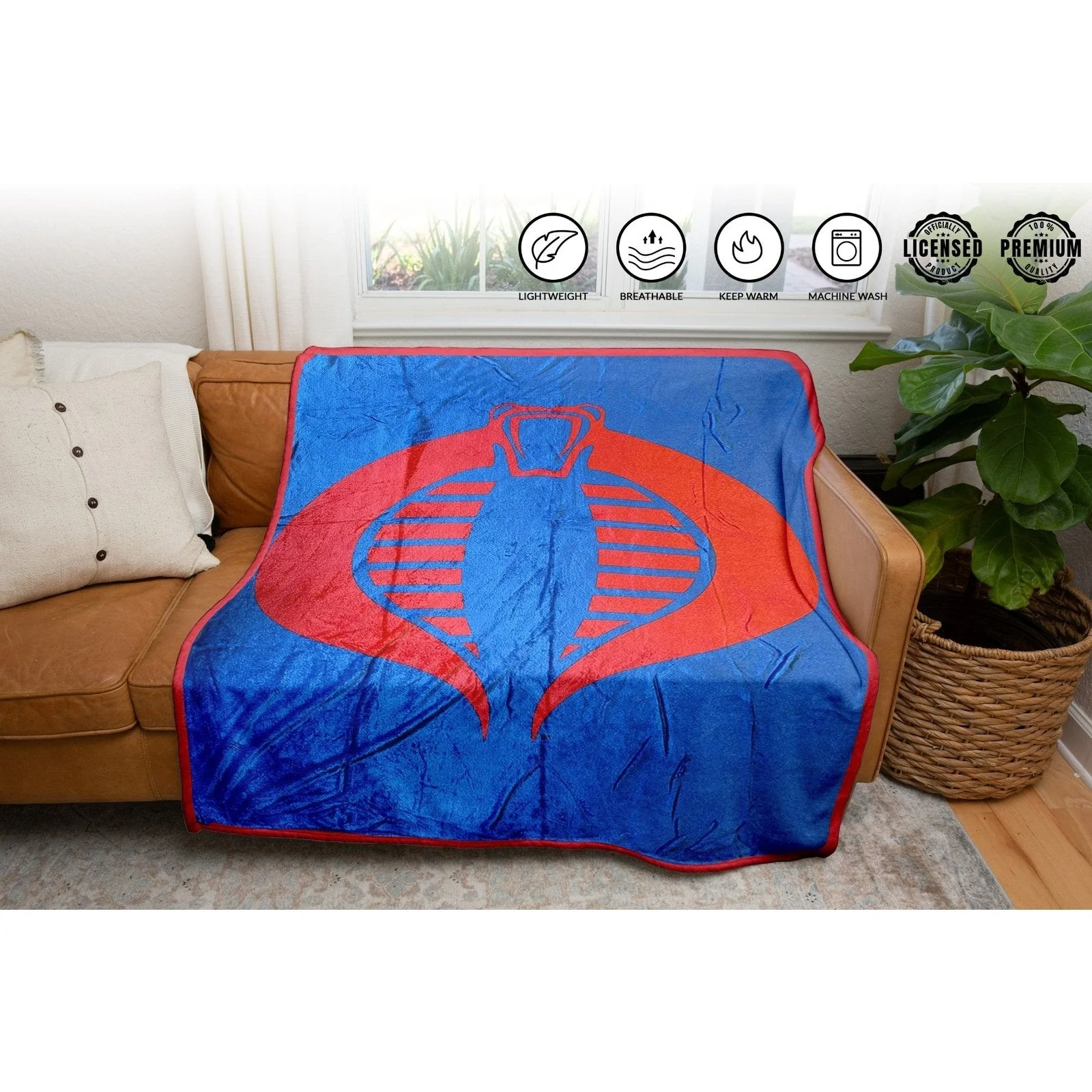 Hasbro G.I. Joe Cobra Symbol Blue 80's Cartoon Throw Blanket - Image 2