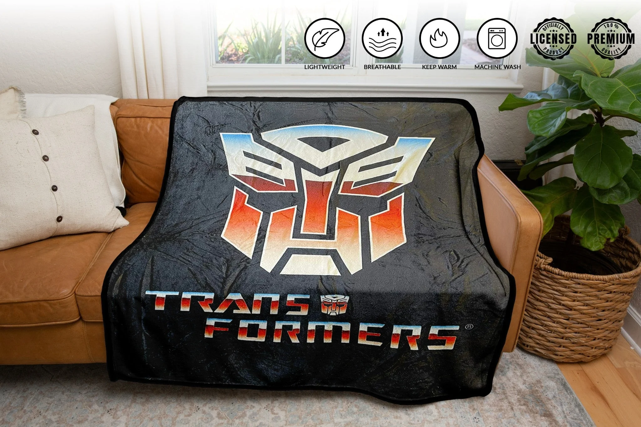 Hasbro Transformers Autobot Symbol 80's Cartoon Throw Blanket - Image 3