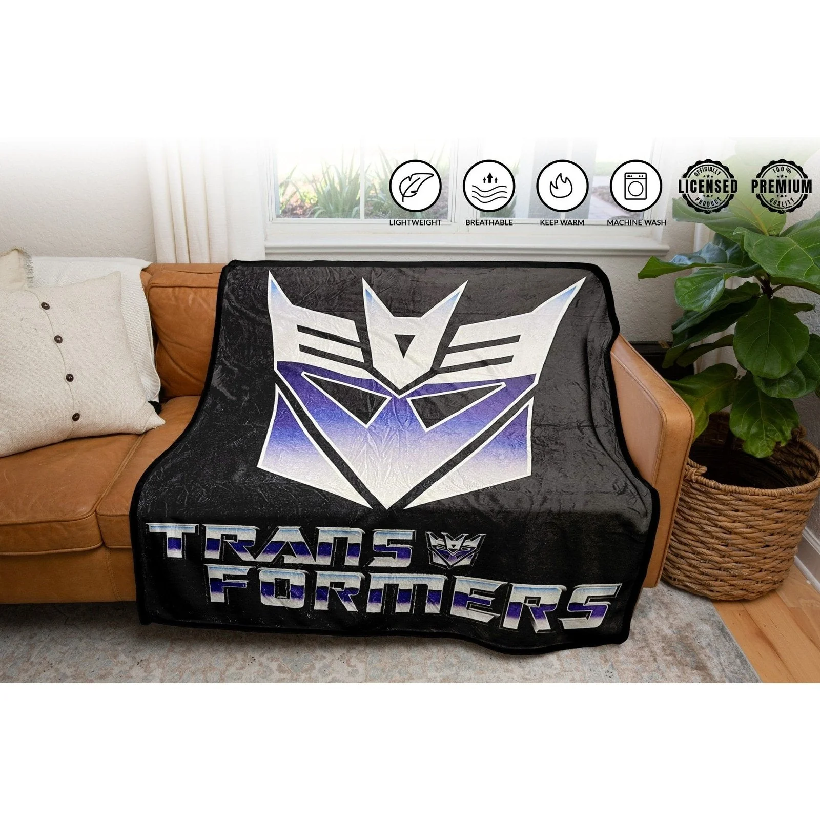 Hasbro Transformers Decepticon Symbol 80's Cartoon Fleece Throw Blanket - Image 2
