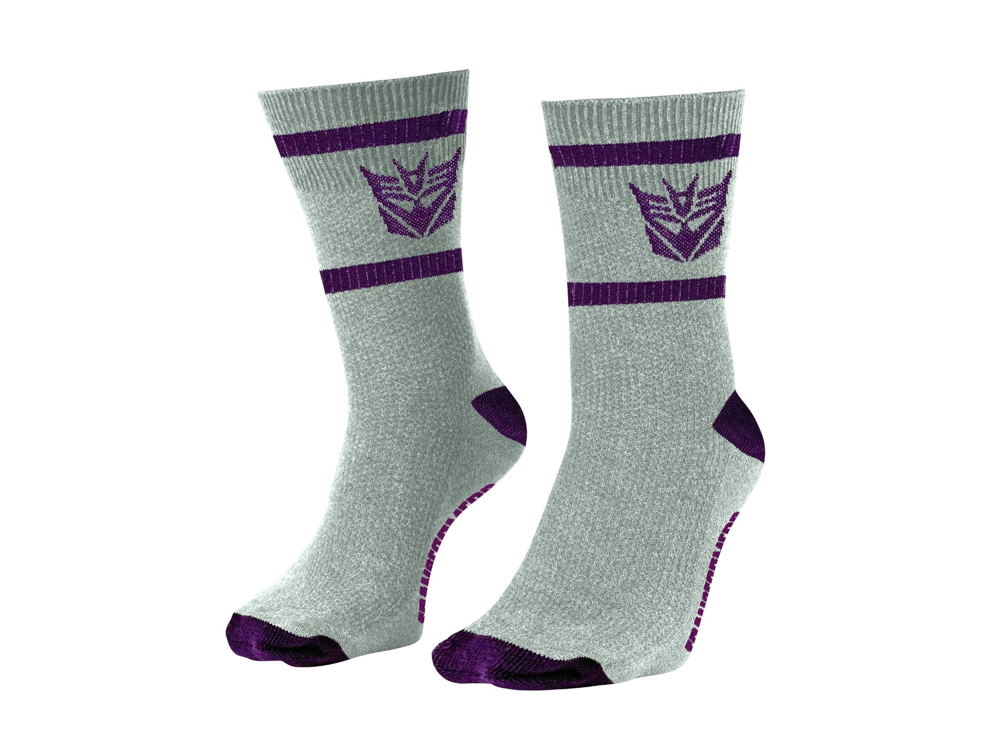 Hasbro Transformers Decepticons Symbol Grey and Purple Crew Socks - Image 1