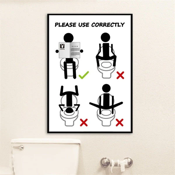 Funny Canvas Bathroom Warning Sign Poster - Image 1