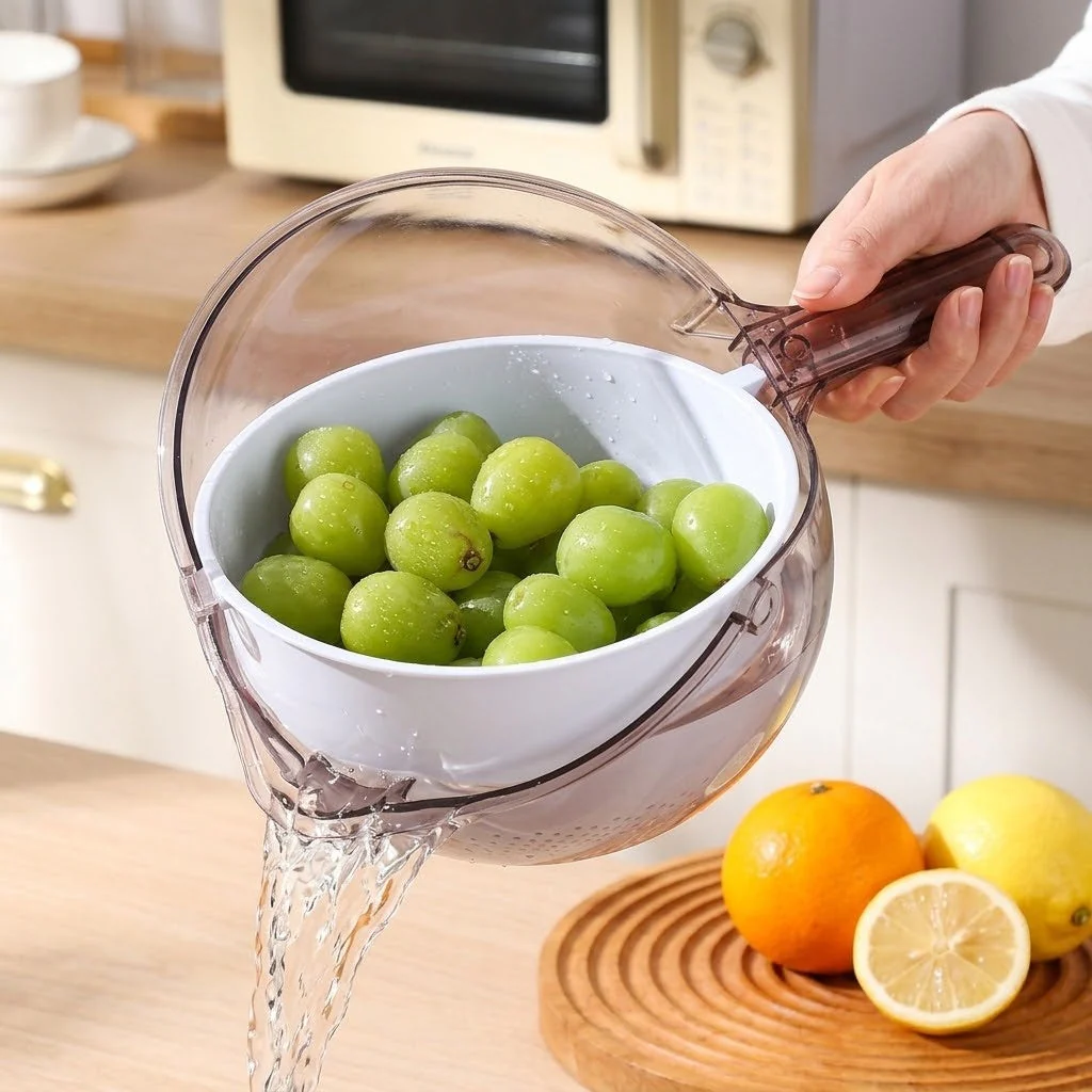 Dual-Layer Spinning Vegetable Washing Strainer
