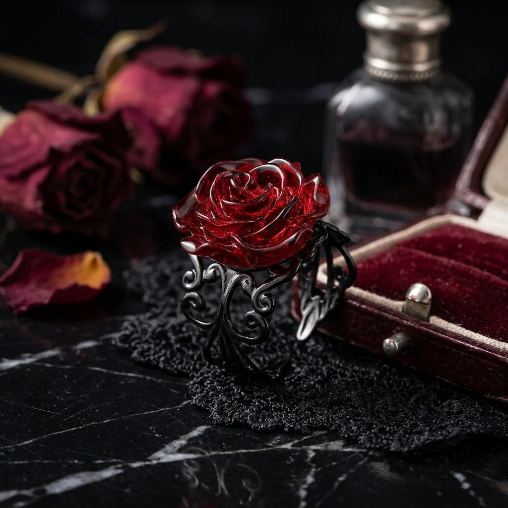 Gothic Dark Rose Ring - Image 2