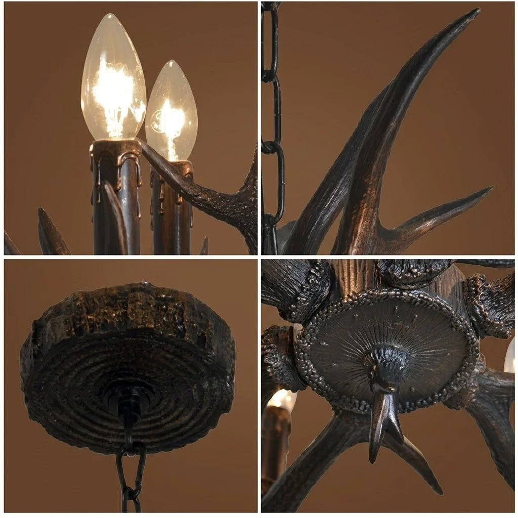 Rustic Antler Black Shade Ceiling Chandelier - Image 3