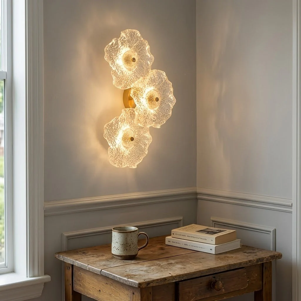 Fiorella Textured Glass Flower Wall Sconce Lamp - Image 3