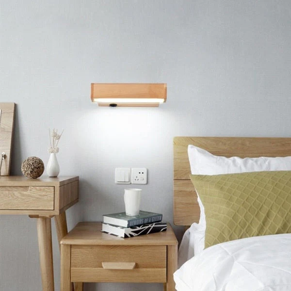 Nordic Design Rotating Bedside Wooden Wall Lamp - Image 2