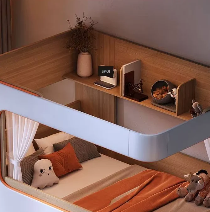 European Cute Room Modern Wooden Bunk LED Bed - Image 3