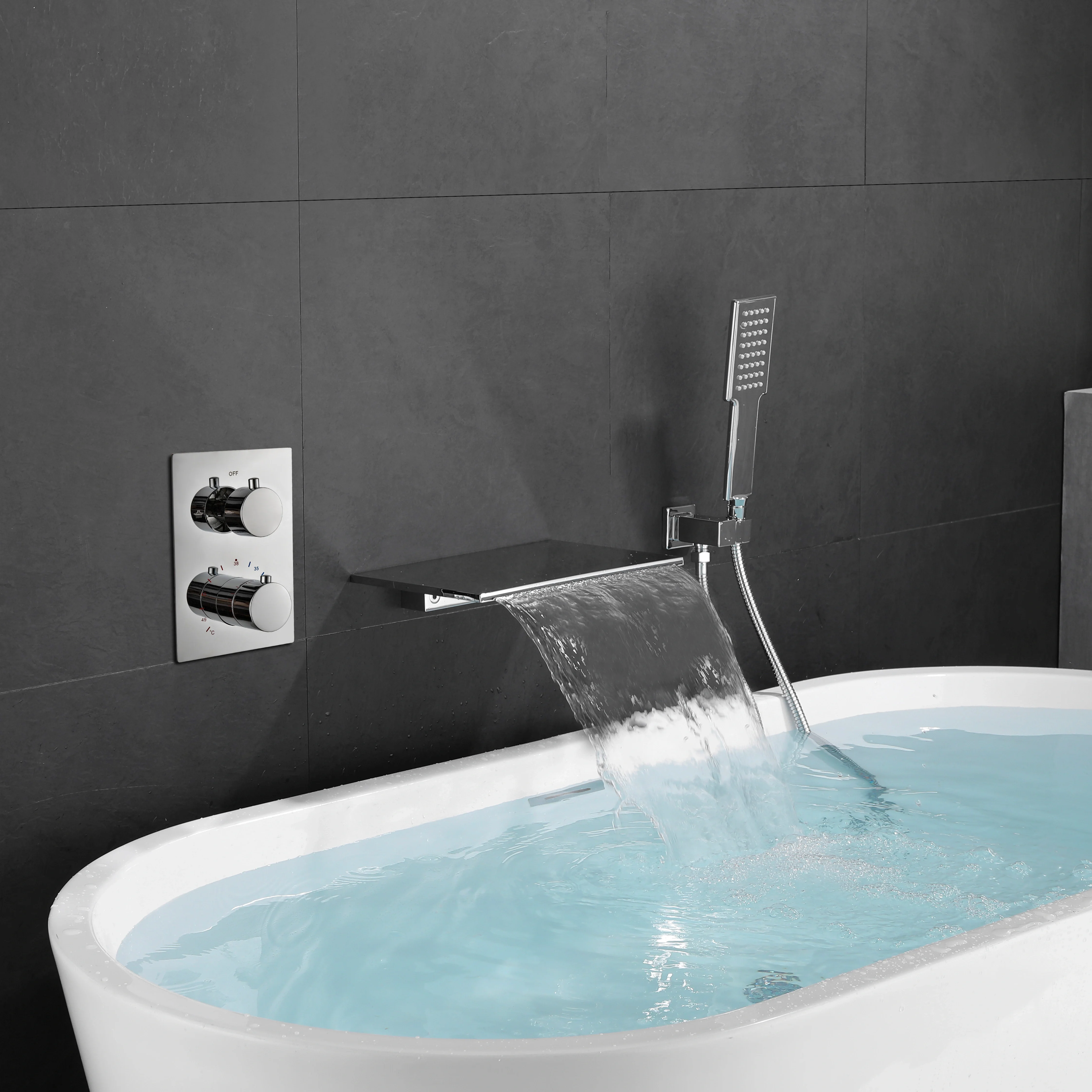 Wall-Embedded Waterfall Spout Bathtub Faucet - Image 2