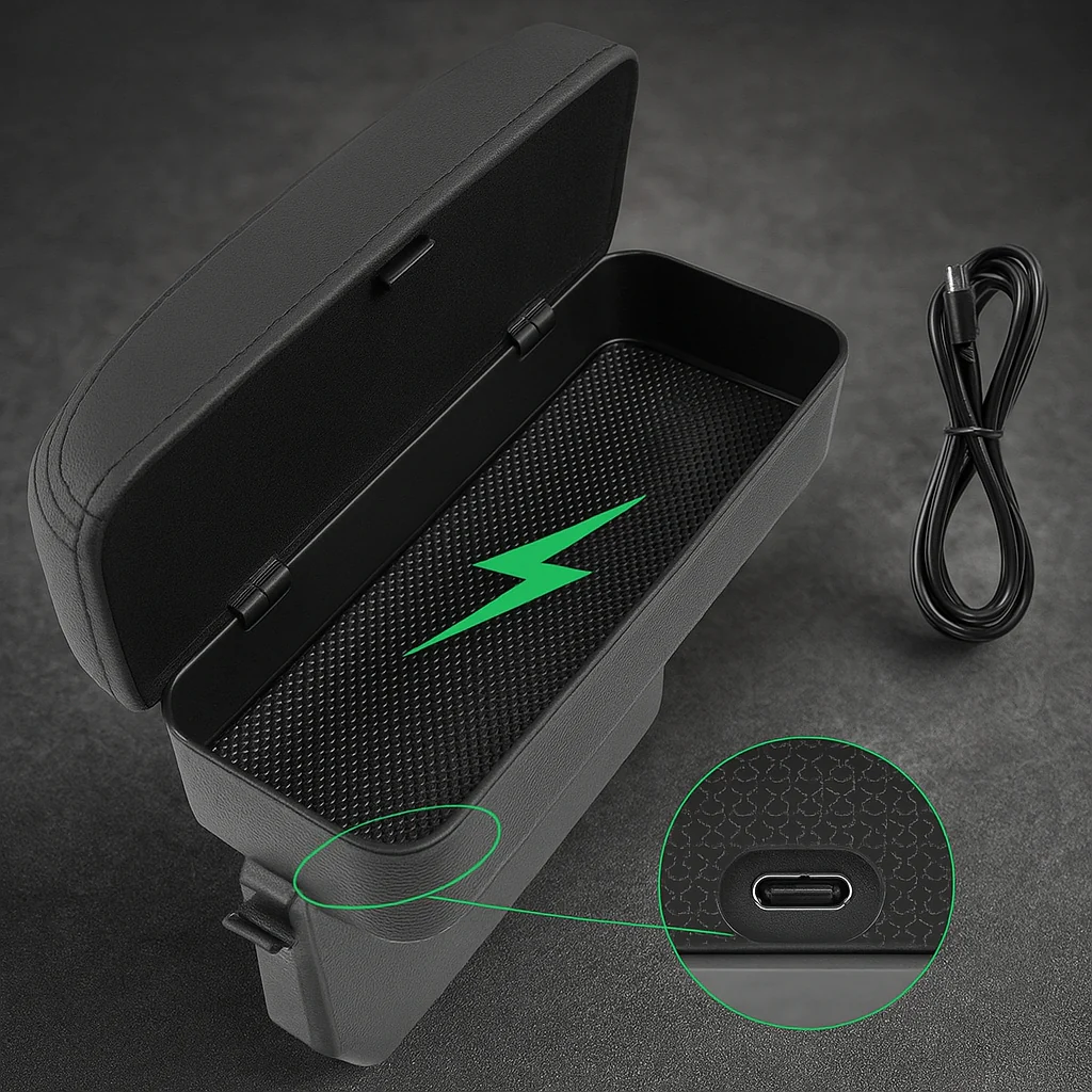 Auto Seat Gap Organizer with Wireless Charger - Image 1