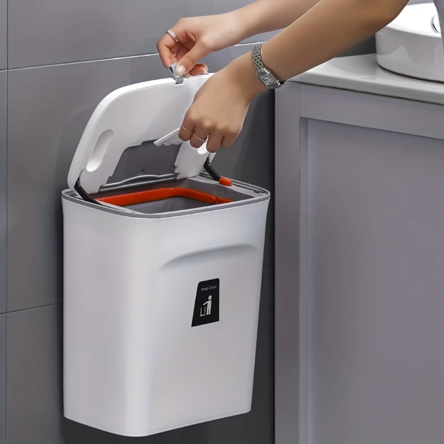 Wall-Mounted Smart Lid Trash Can - Image 1