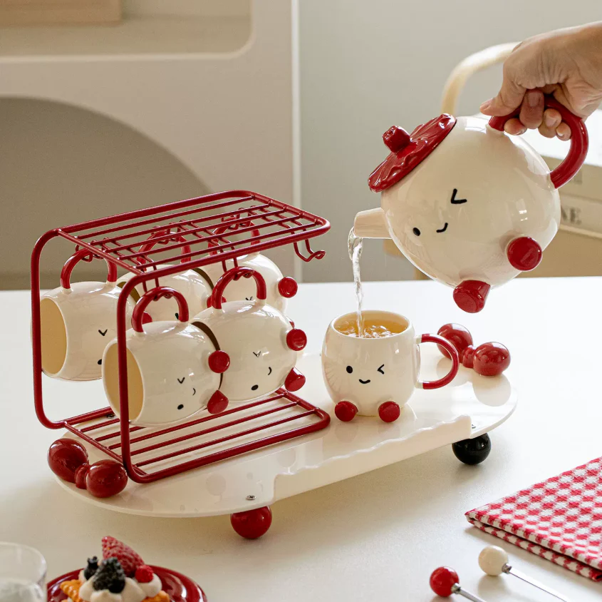 Blushing Face Cute Ceramic Tea Set Gift Box - Image 2