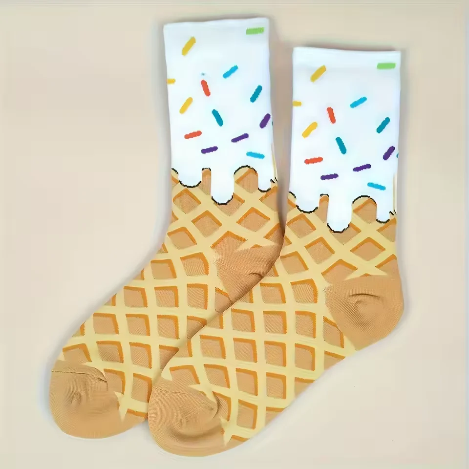 Ice Cream Waffle Pattern Socks - Image 2