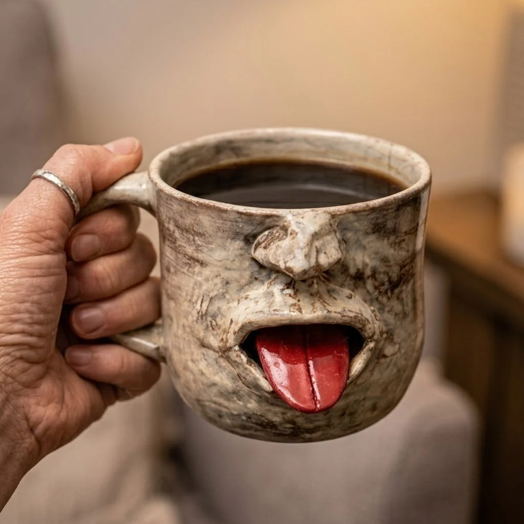 Tongue-Out Face Handmade Ceramic Mug - Image 2
