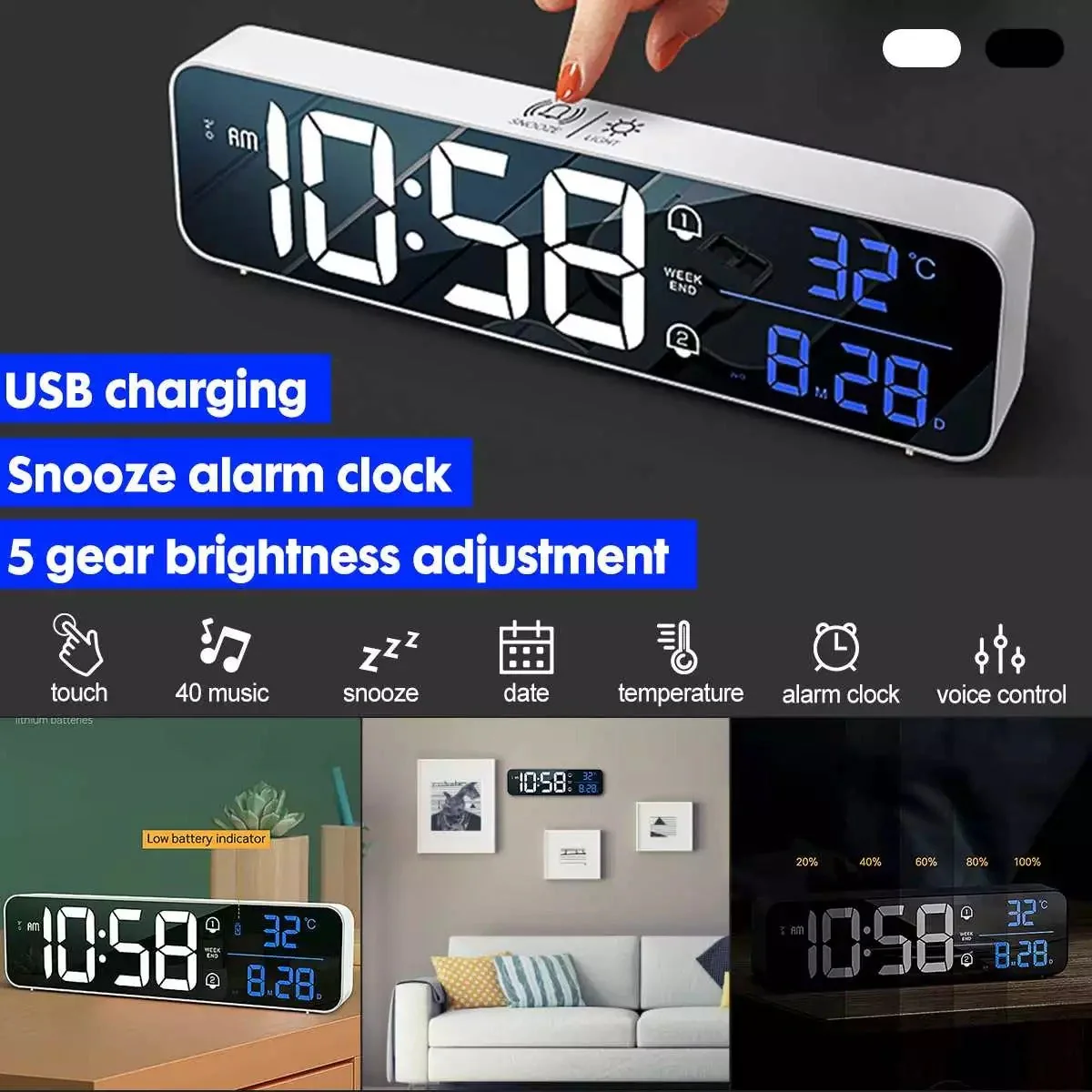 Smart Digital LED Music Alarm Temperature Clock - Image 2