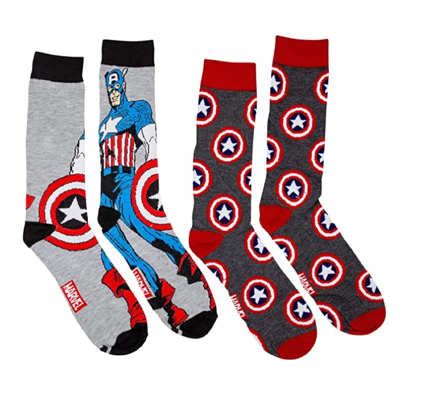 Captain America Standing Character and Shield Marvel 2-Pack Crew Socks - Image 2