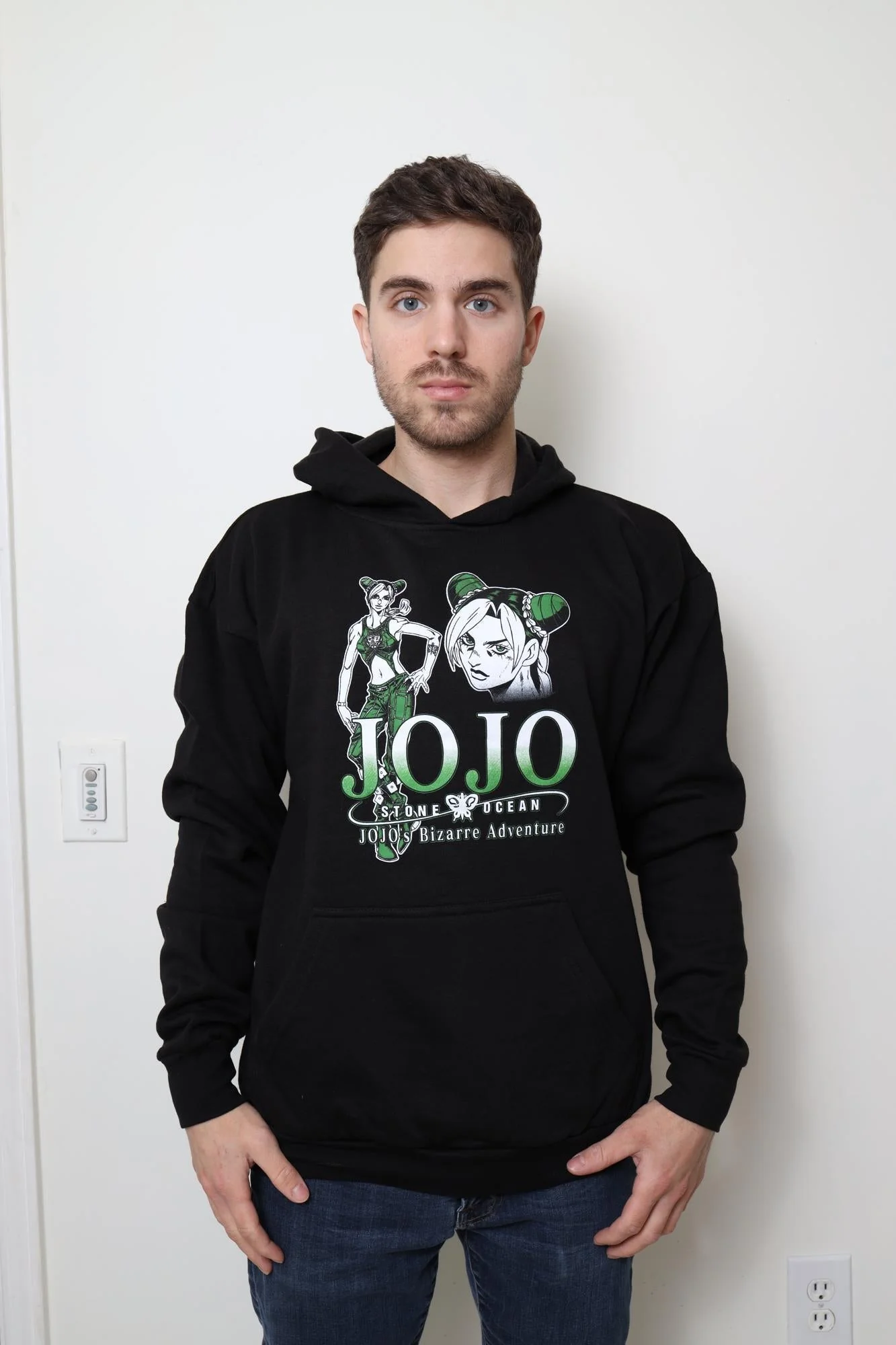 JoJo's Bizarre Adventure Jolyne Cujoh Green & White - Front & Back Print - Licensed Adult Hoodie - Image 3