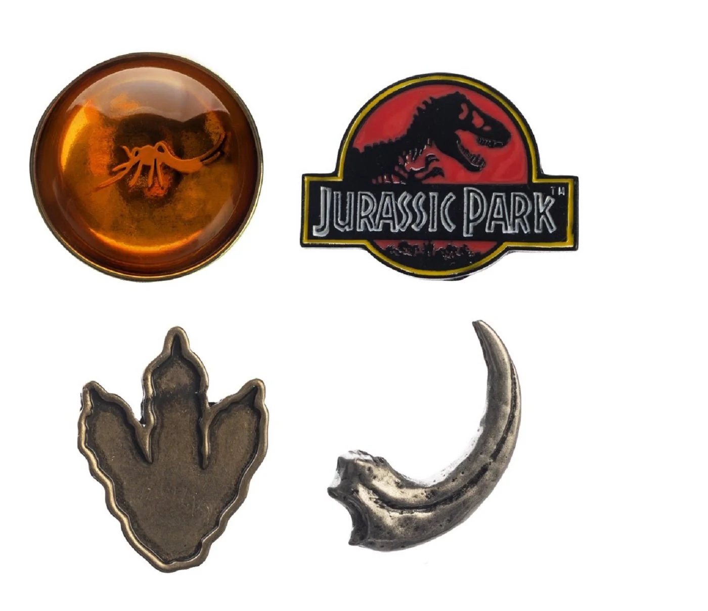 Jurassic Park Movie Logo and Symbols 4 Pack Lapel Pins Set - Image 1