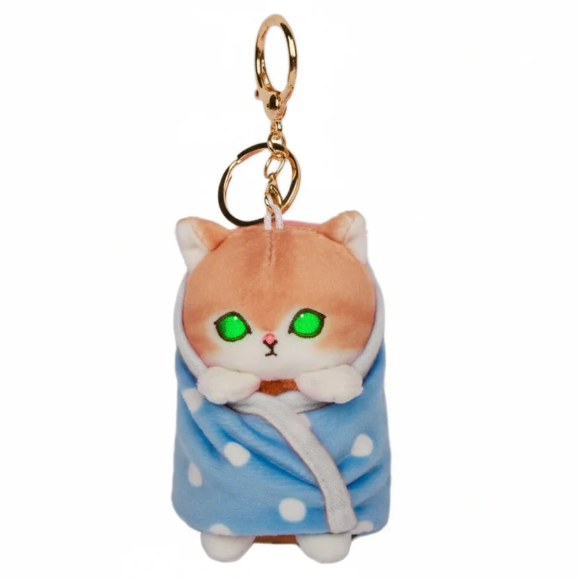 Mofusand Blue Blanket Cat Plush Keychain - Image 1