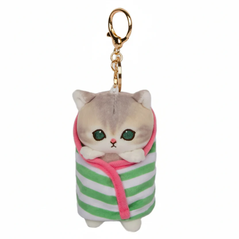Mofusand Striped Blanket Cat Plush Keychain - Image 1