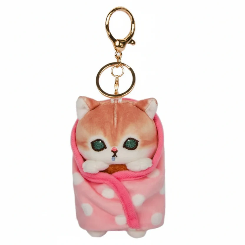 Mofusand Polka Dot Blanket Cat Plush Keychain - Image 1