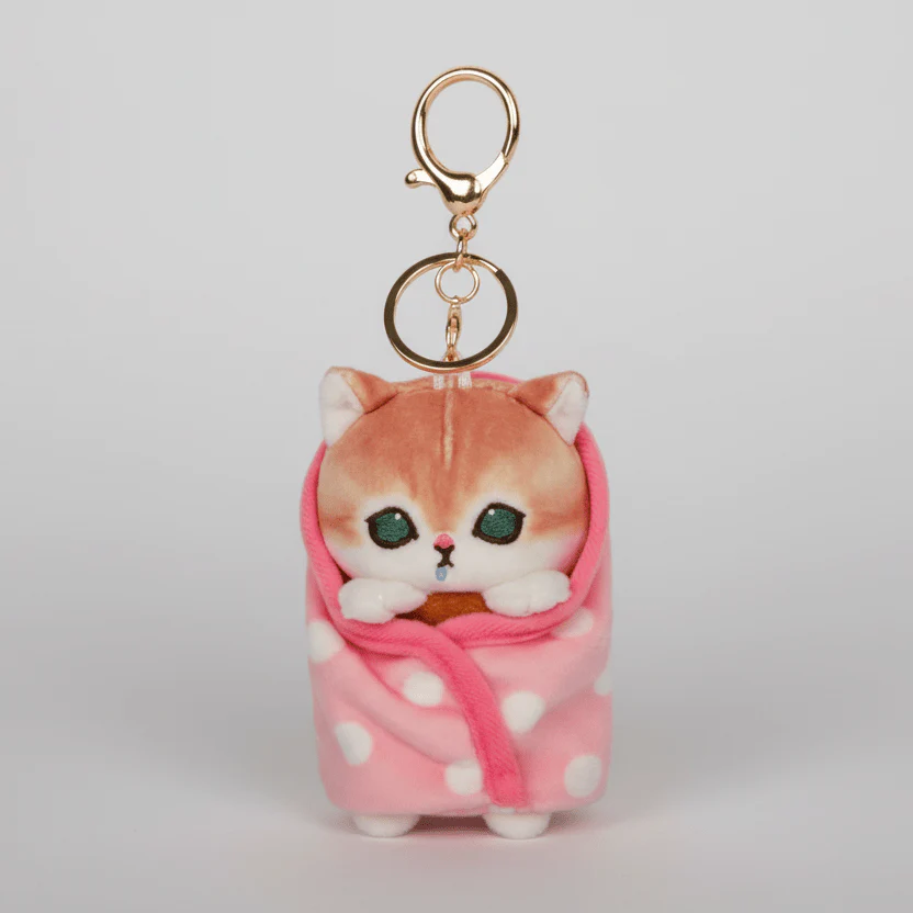 Mofusand Polka Dot Blanket Cat Plush Keychain - Image 2