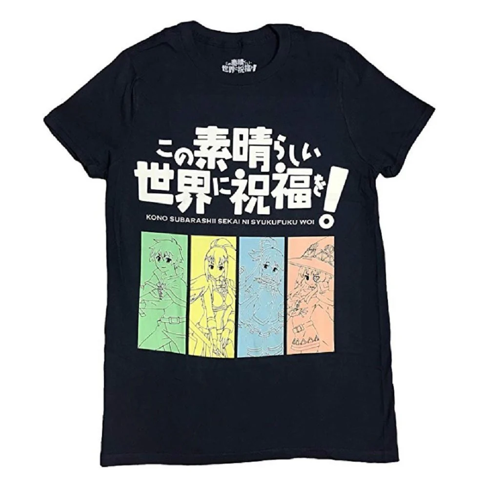 Konosuba Kazuma, Aqua, Megumin, Darkness Group Adult T Shirt - Image 1