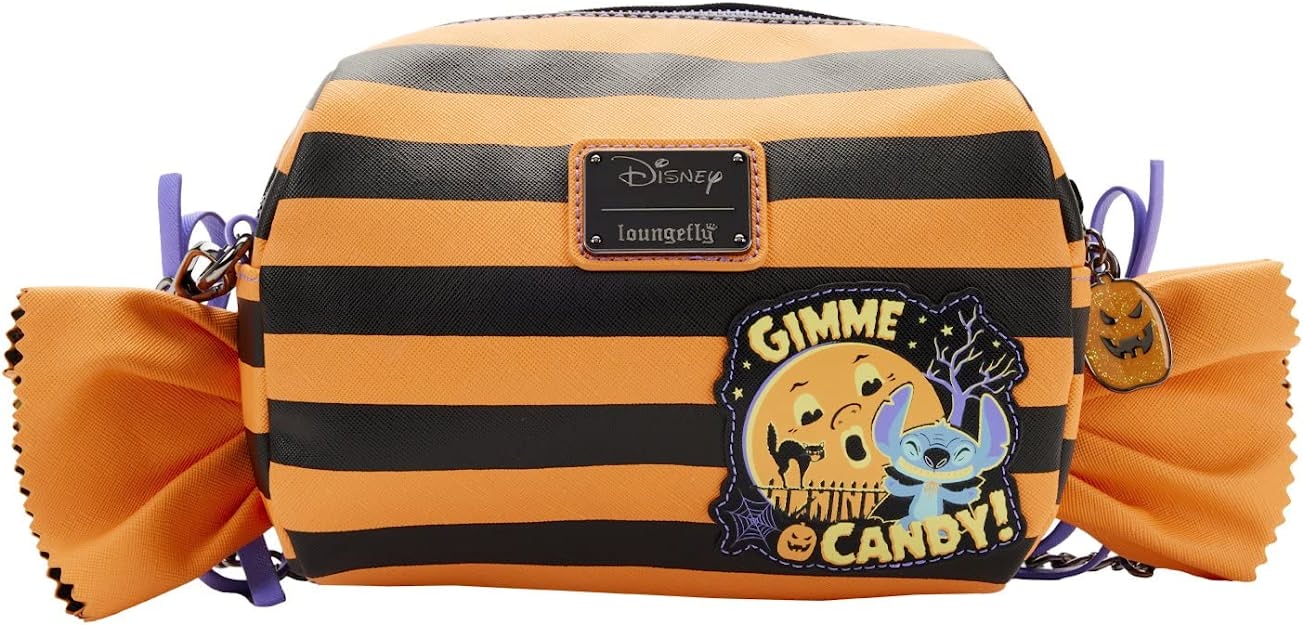 Loungefly Disney Lilo and Stitch Striped Halloween Candy Wrapper Crossbody Bag Purse