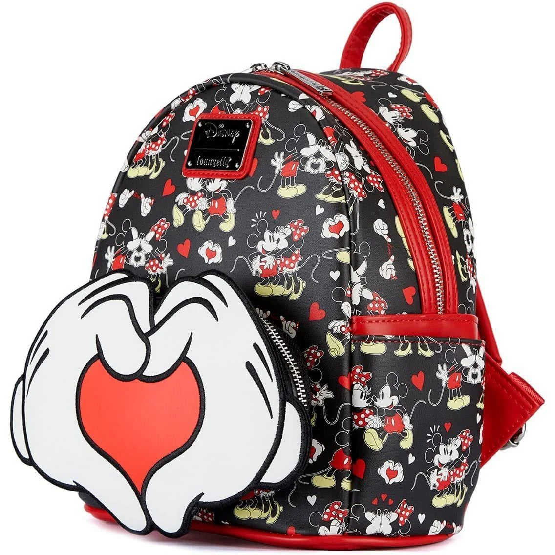 Loungefly Disney Mickey and Minnie Heart Hands Womens Double Strap Shoulder Bag Purse Backpack - Image 3