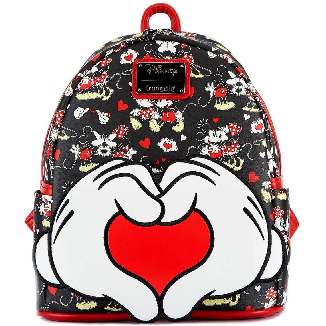 Loungefly Disney Mickey and Minnie Heart Hands Womens Double Strap Shoulder Bag Purse Backpack - Image 1