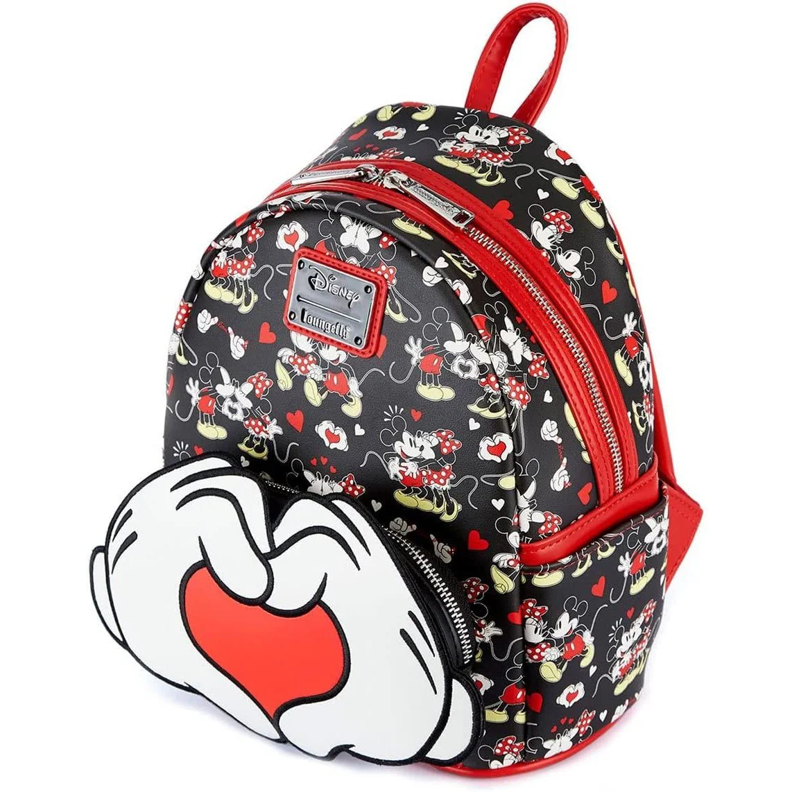 Loungefly Disney Mickey and Minnie Heart Hands Womens Double Strap Shoulder Bag Purse Backpack - Image 2