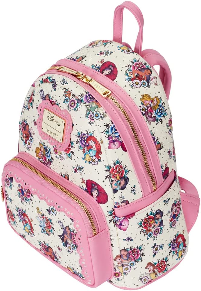 Loungefly Disney Princess Tattoo All Over Print Womens Double Strap Shoulder Bag Purse Backpack - Image 2