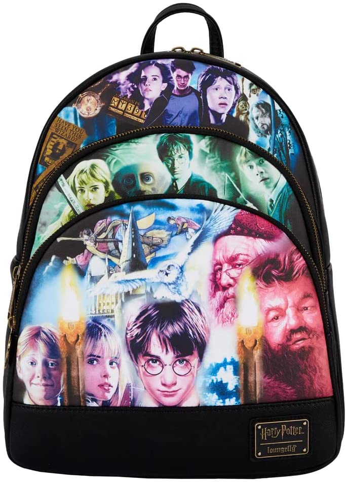 Loungefly Harry Potter Trilogy Triple Pocket Womens Double Strap Shoulder Bag Purse Backpack - Image 1