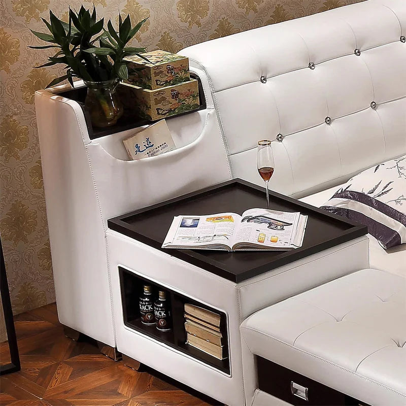 Space Pop Storage Built-in Ottoman Leather Bed - Image 3