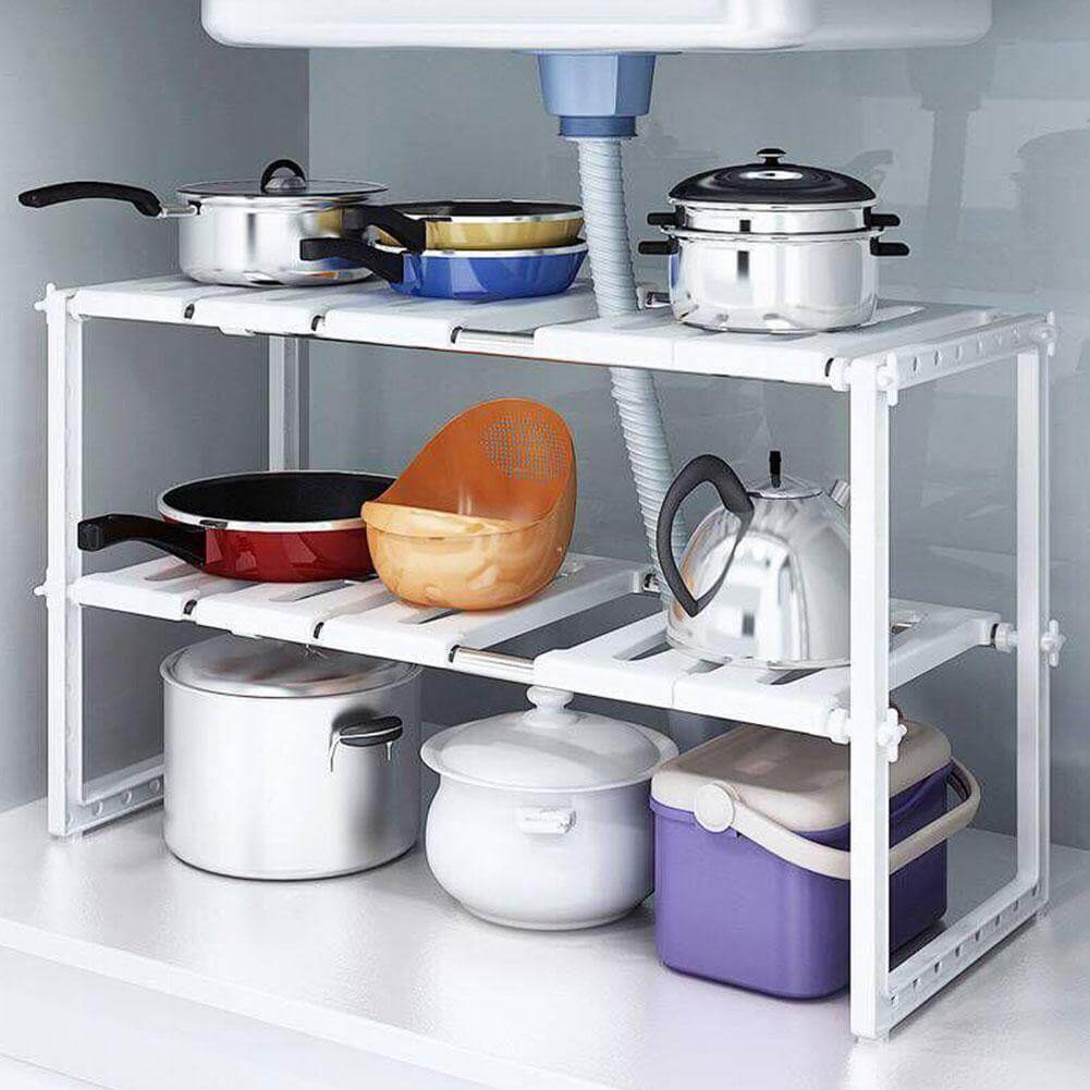 Adjustable Double Layer Kitchen Dish Storage Rack - Image 2