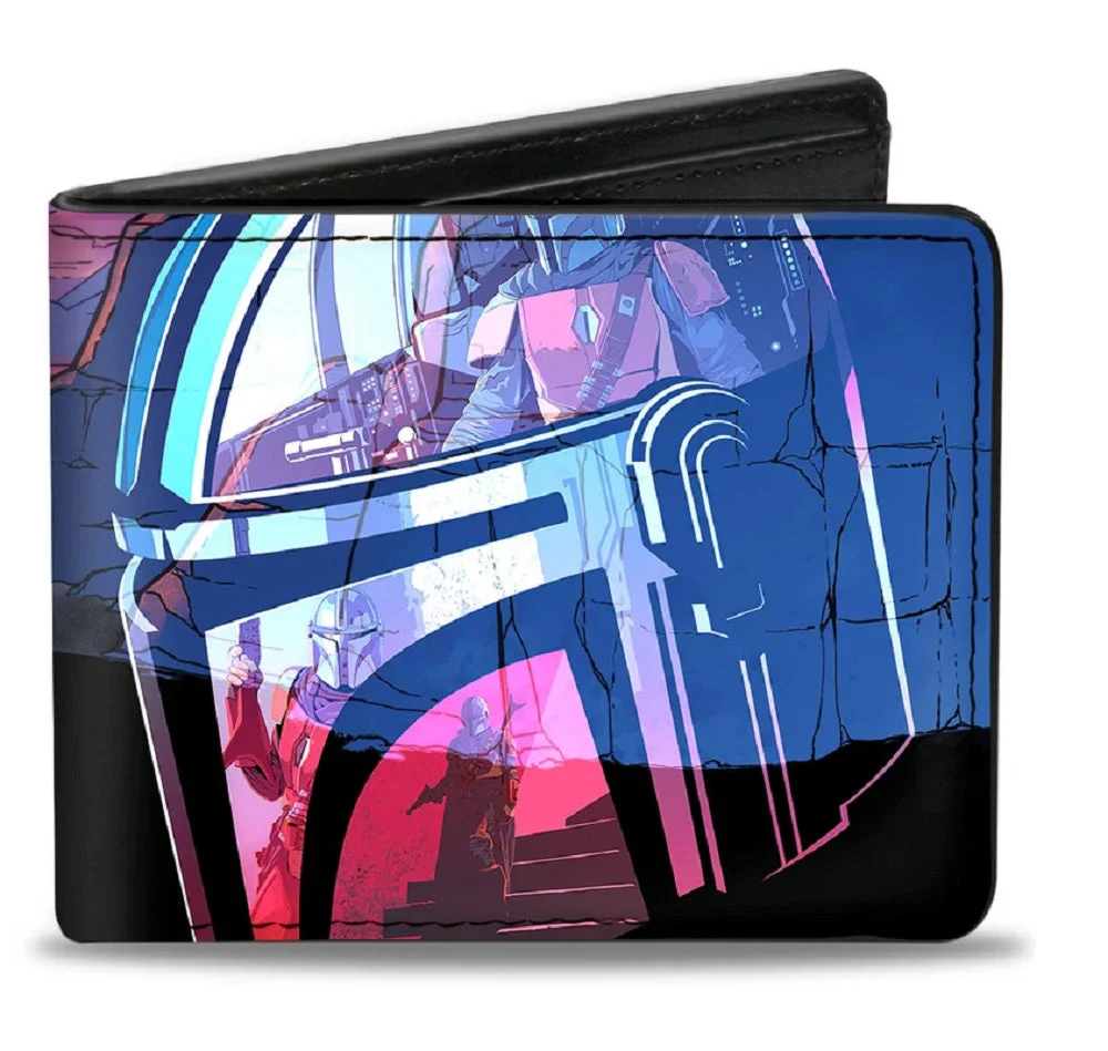 Star Wars The Mandalorian Helmet Scenes Bounty Hunter Logo Bi-fold Wallet - Image 1