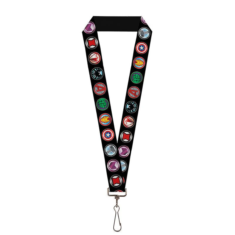 Marvel Avengers Icons Black Lanyard Neck Strap Id Holder - Image 1