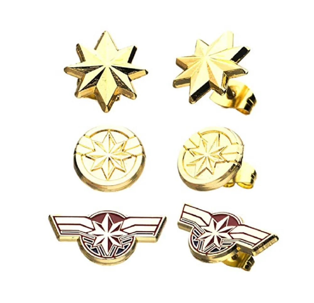 Marvel Comics Captain Marvel Base Metal Stud Earrings Set - Image 1