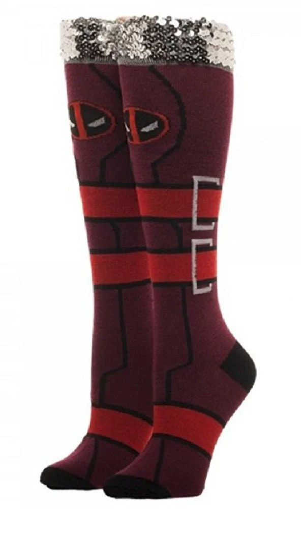 Marvel Comics Deadpool Sequin Cuff Knee High Socks - Image 1