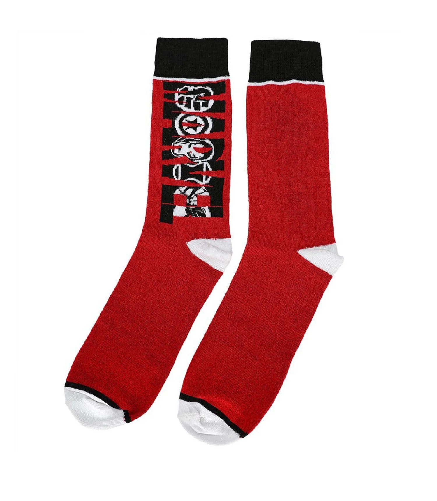 Marvel Comic Book Logo Superheroes Black And Red Crew Socks - Image 2