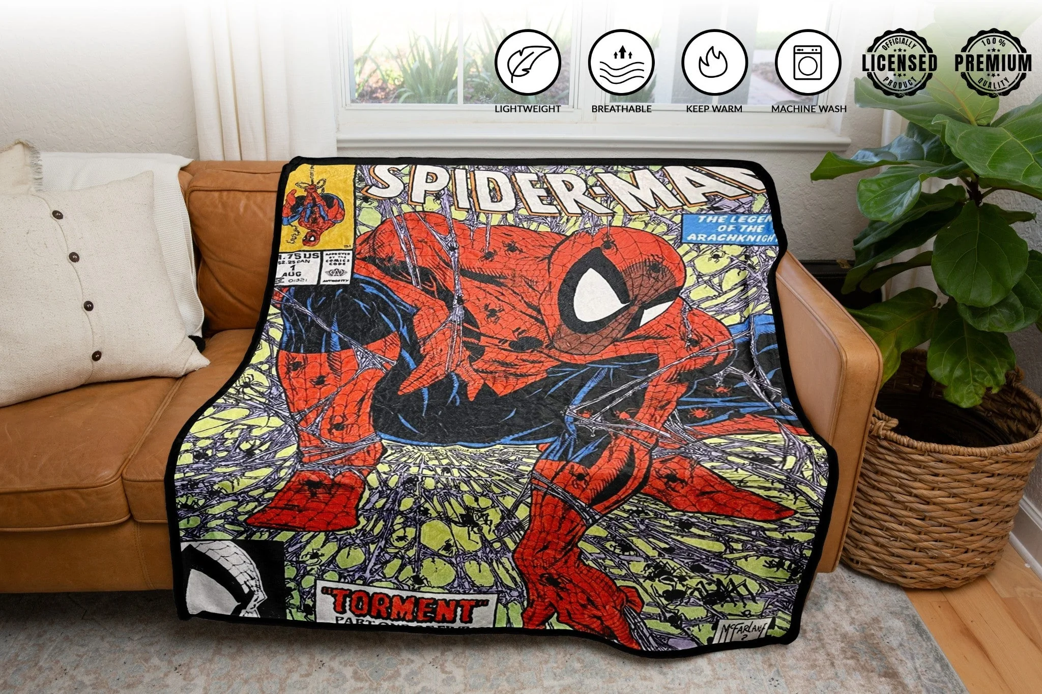 Marvel Spider-Man 90's Cover Torment Fleece Throw Blanket - Image 3