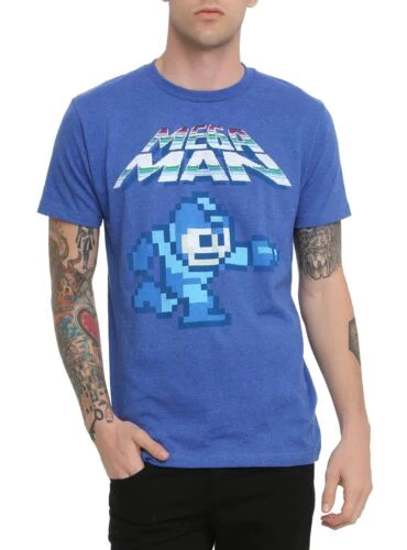 Mega Man Logo With Mega Man Gamer Adult T-Shirt - Image 1