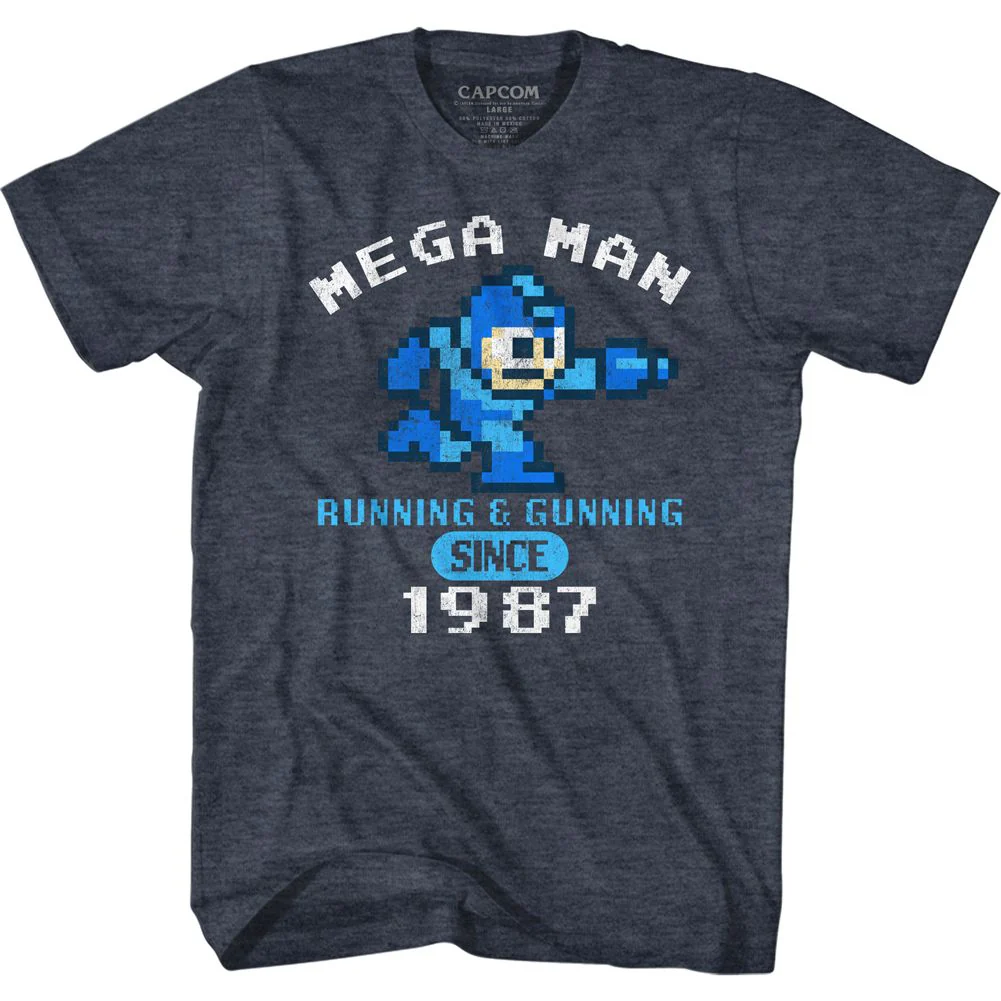 Mega Man Running And Gunning Since 1987 Gamer Adult T-Shirt - Image 1