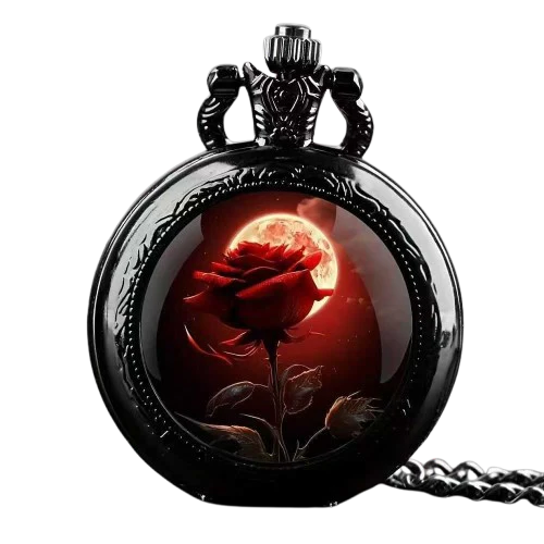 Timepiece Purple Rose Quartz Pocket Watch Necklace - Image 3