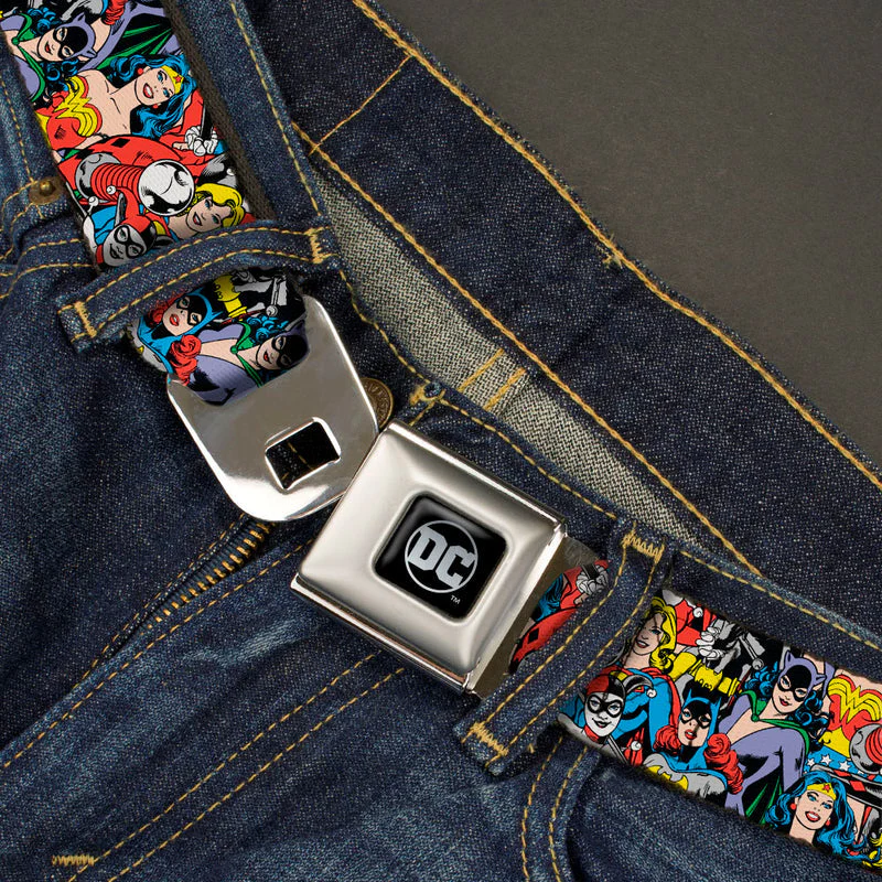 DC Universe Superhero And Villains Collage Full Color Seatbelt Belt - Image 2