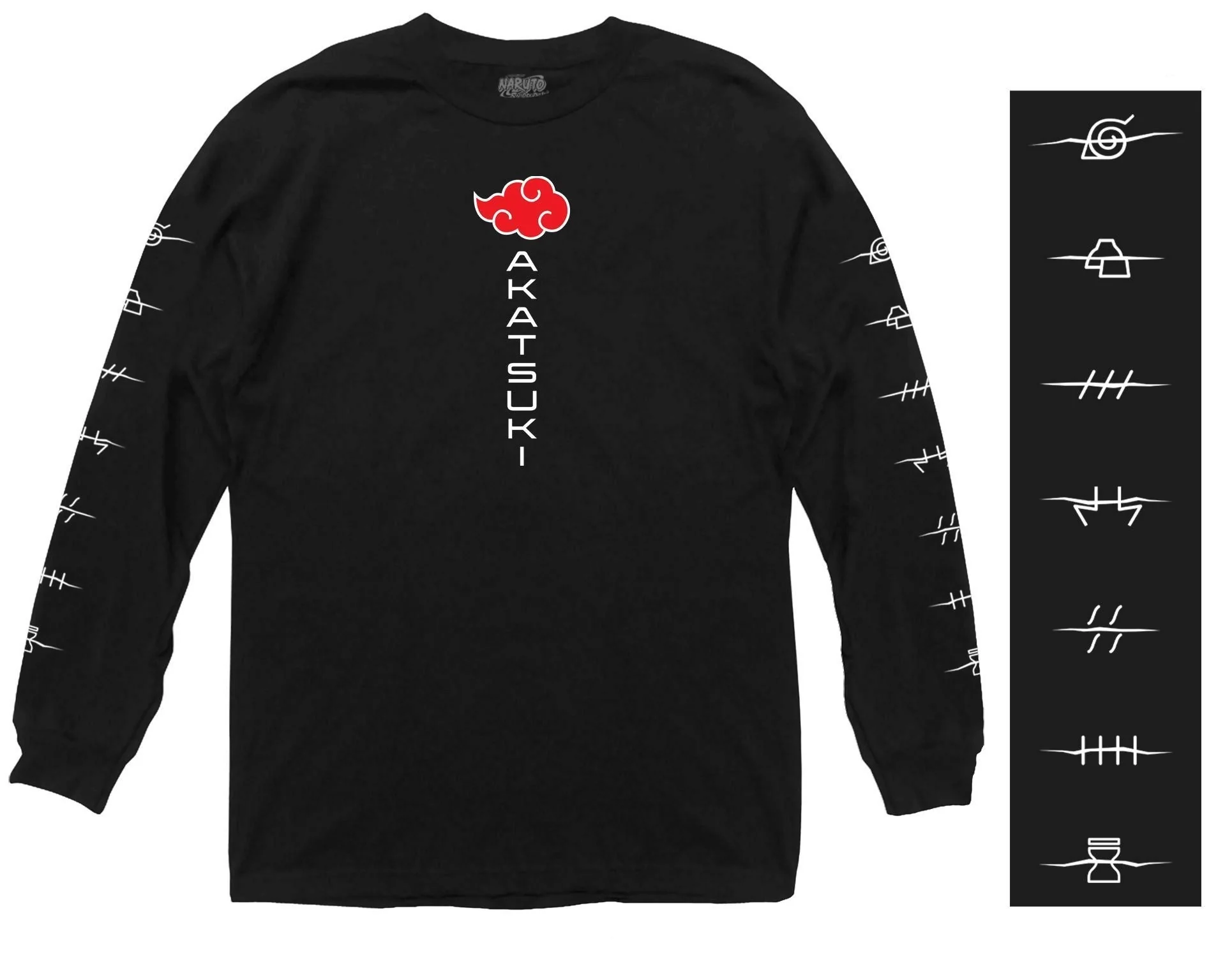 Naruto Shippuden Akatsuki Anti Village Symbols Cloud Anime Adult Unisex Long Sleeve T-Shirt - Image 2