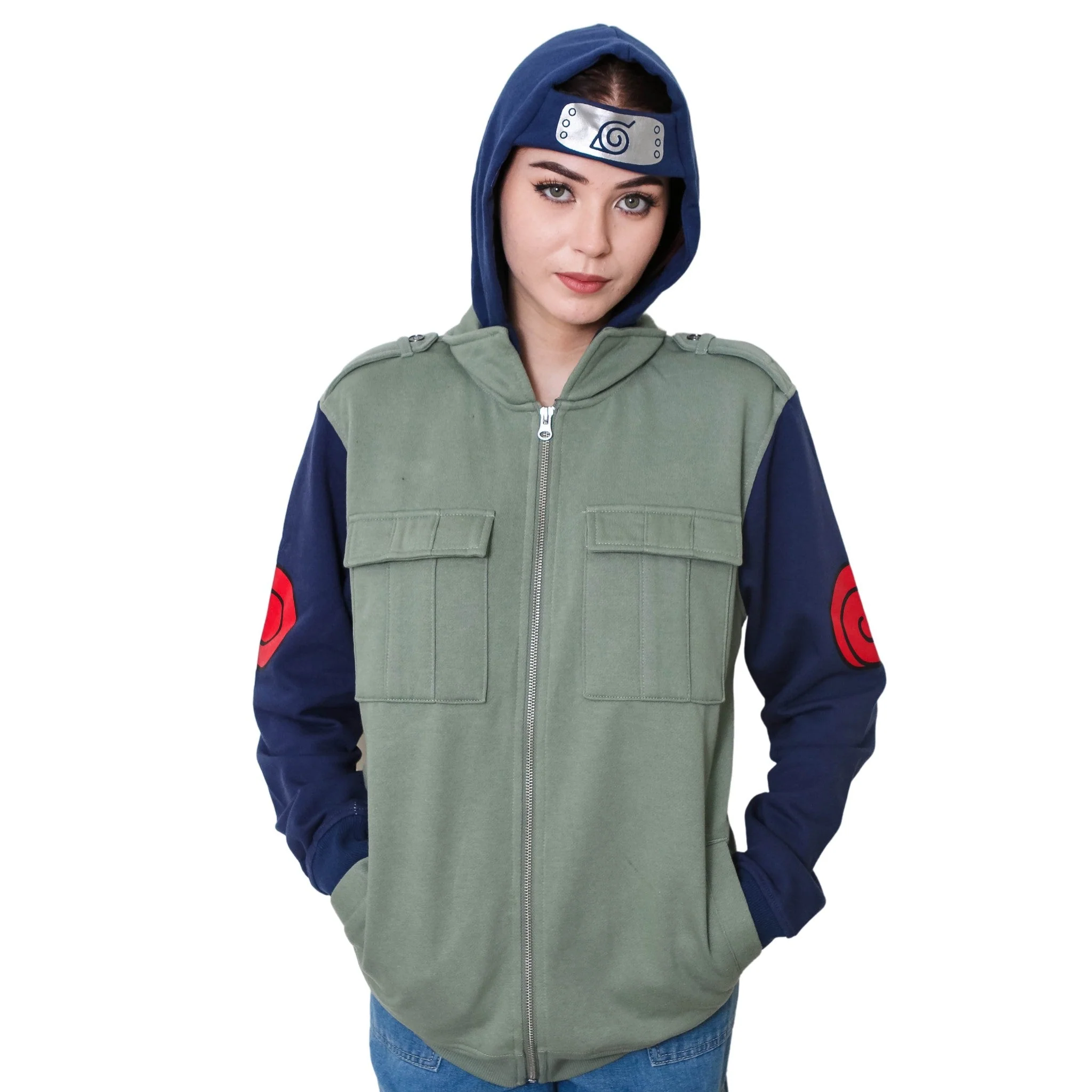 Naruto Shippuden Kakashi Hatake Cosplay Military Style Hoodie With Headband - Image 3
