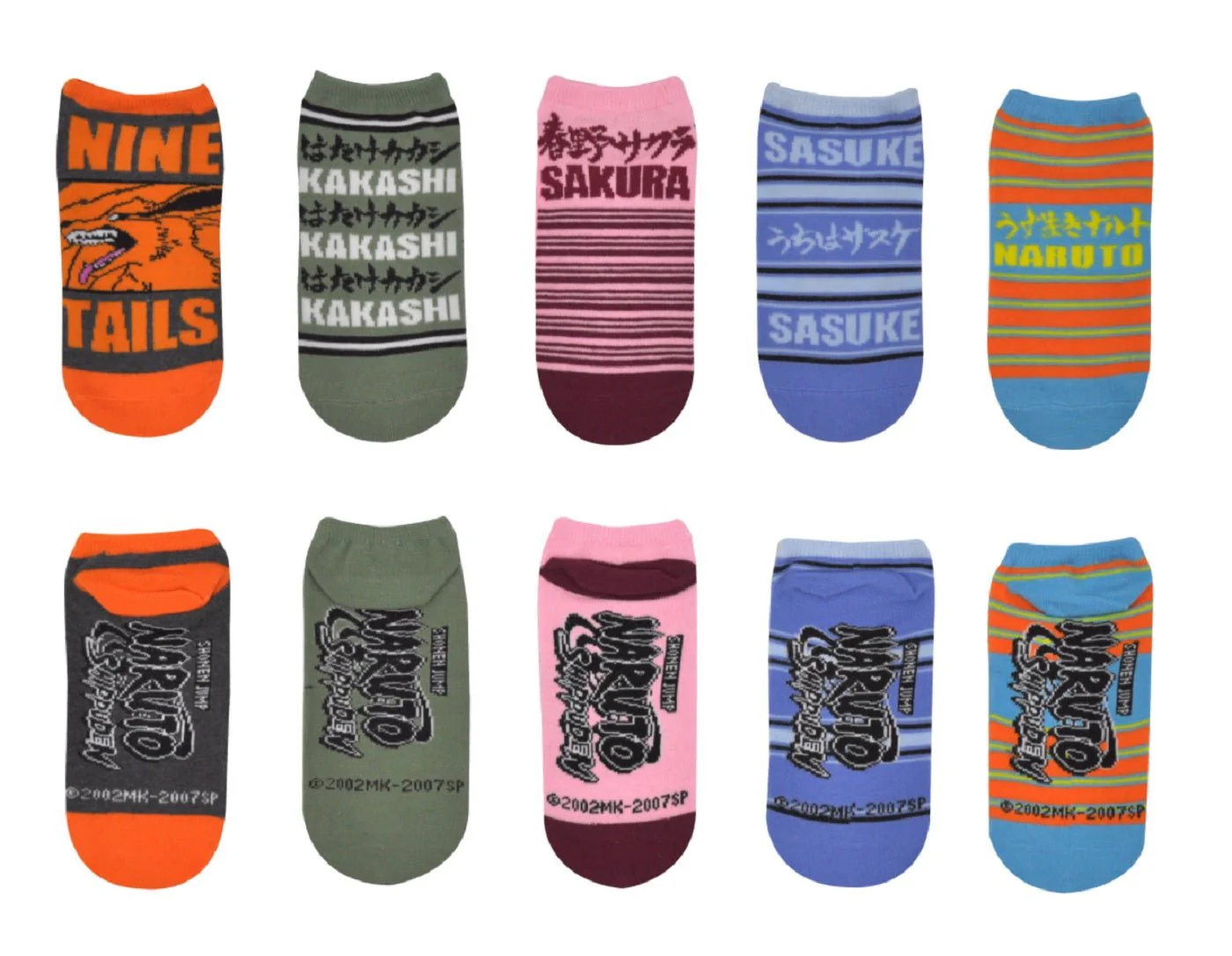 Naruto Shippuden Nine Tails, Kakashi, Sakura, Sasuke, Naruto 5 Pack Lowcut Socks - Image 1