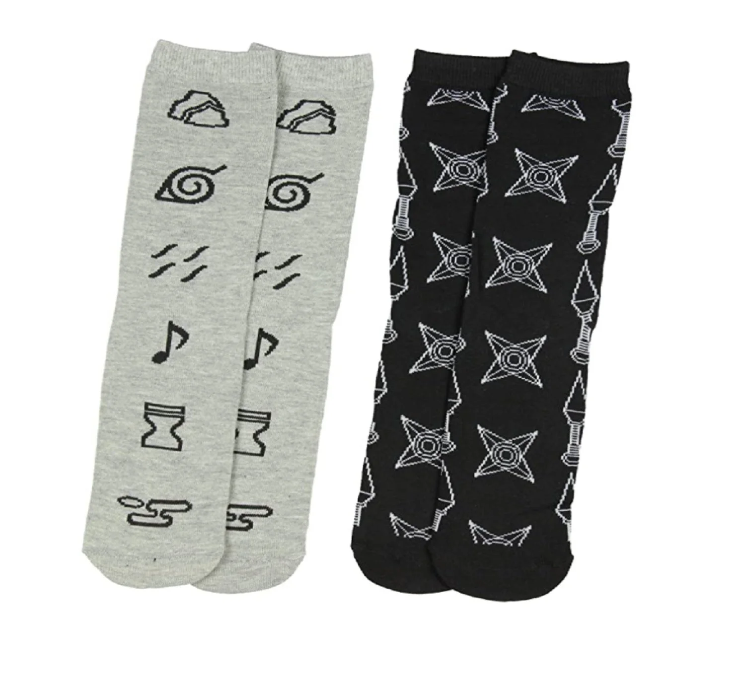 Naruto Shippuden Village Symbols Unisex 2 Pair Crew Cut Socks - Image 1