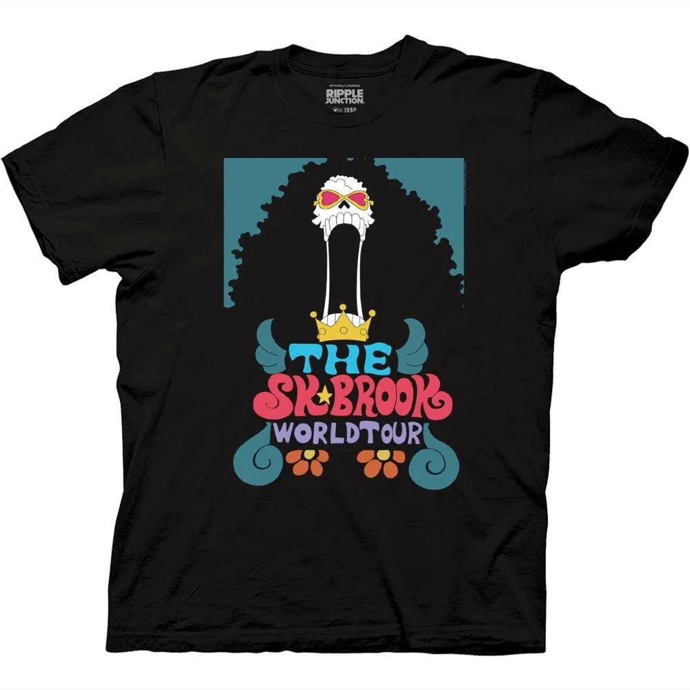 One Piece – Brook World Tour Adult T-Shirt – Black – Officially Licensed