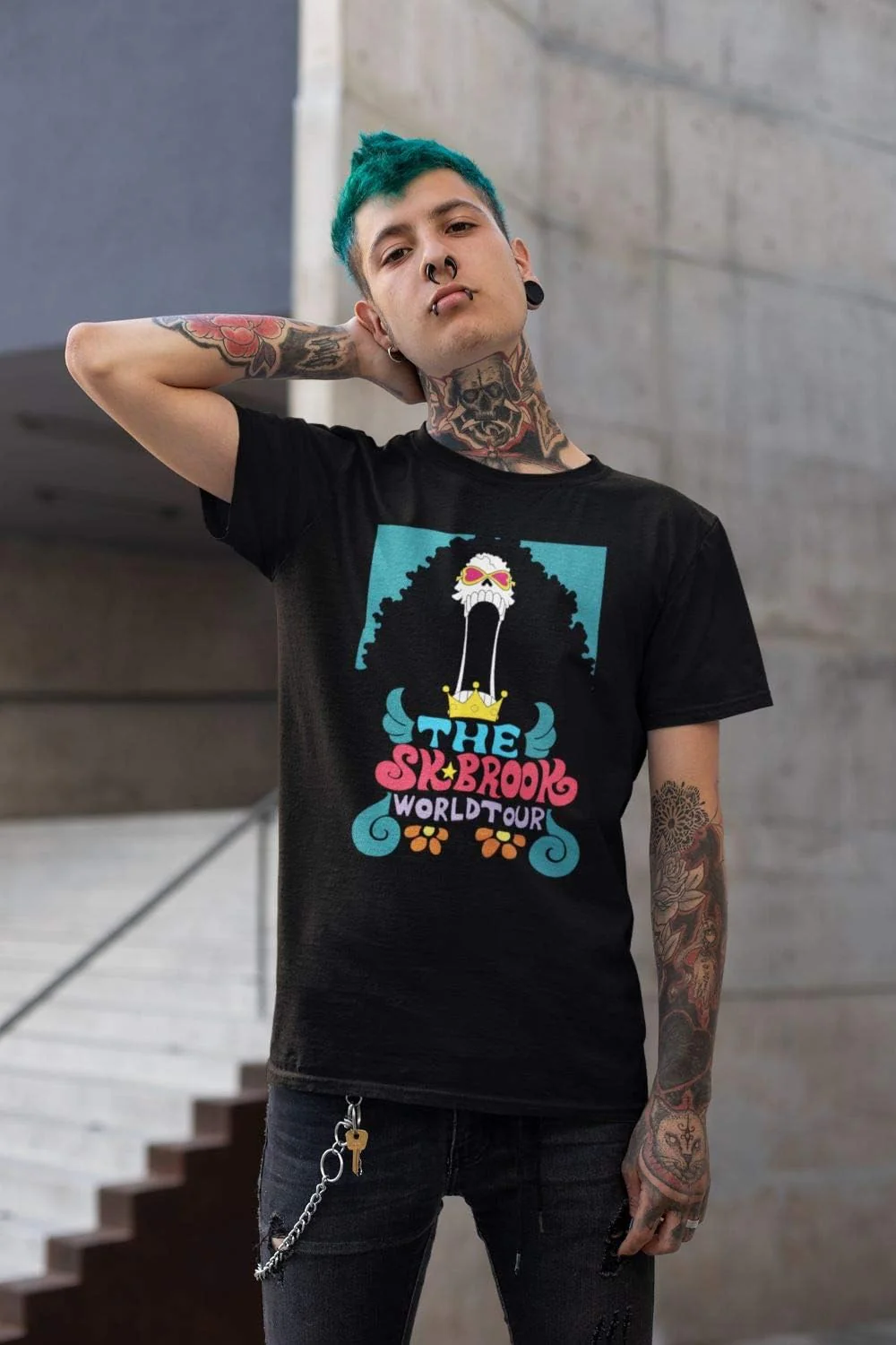 One Piece - Brook World Tour Adult T-Shirt - Black - Officially Licensed - Image 2